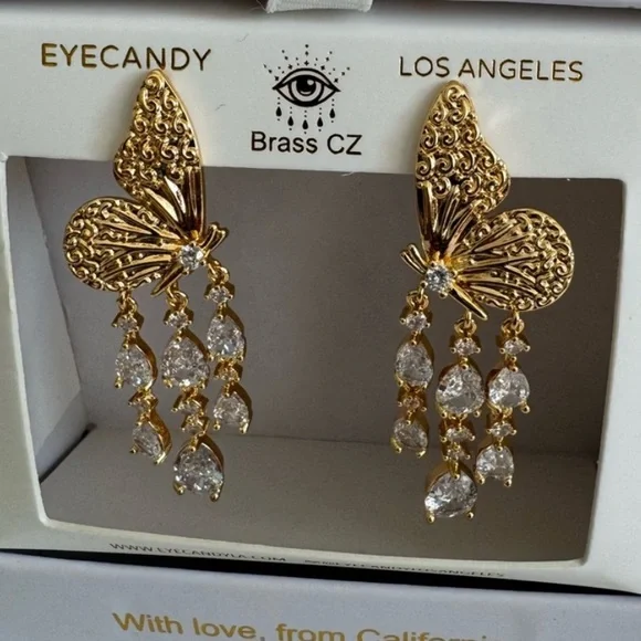 NWT ⚜️🦋⚜️ Eye candy Monarch Butterfly 18K Gold Plated Dangle Earrings - Picture 7 of 8